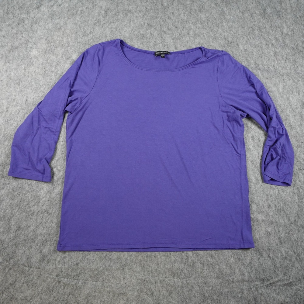 Eileen Fisher Top Women Large Purple 3/4 Quarter Sleeve Knit Casual Jersey